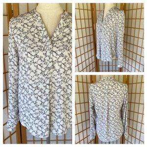 The Limited Black & Grey Print Long Sleeve Blouse SZ M